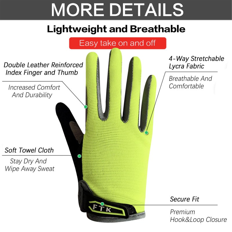 FINGER TEN Cycling Gloves Kids Boys Girls Youth Full Finger Pair Bike Riding, Children Toddler Touch Screen Mountain Road Bicycle Warm Cold Weather Gel Padded, Color Blue Orange Age 2-11 (Green, Small) - Image 3